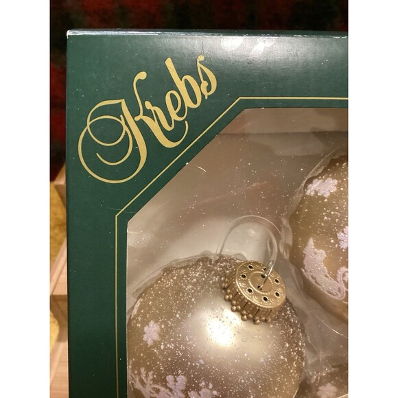 Krebs Glass Ornaments Cappuccino Velvet Balls With Christmas Eve Boxed Set Of 4 - Picture 4 of 8